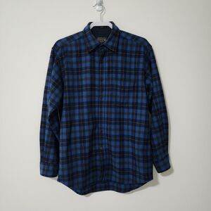 Pendleton Lodge Mens 100% Virgin Wool Plaid Button-Up Shirt Blue Red Yellow Sz M